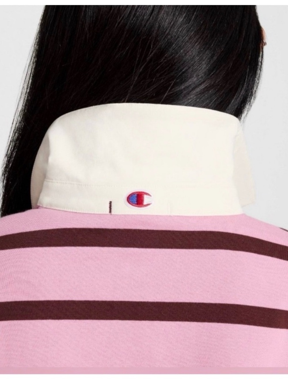 Champion Pink Burgundy Striped Cropped Rugby Shirt Pullover Preppy M - Picture 3 of 13